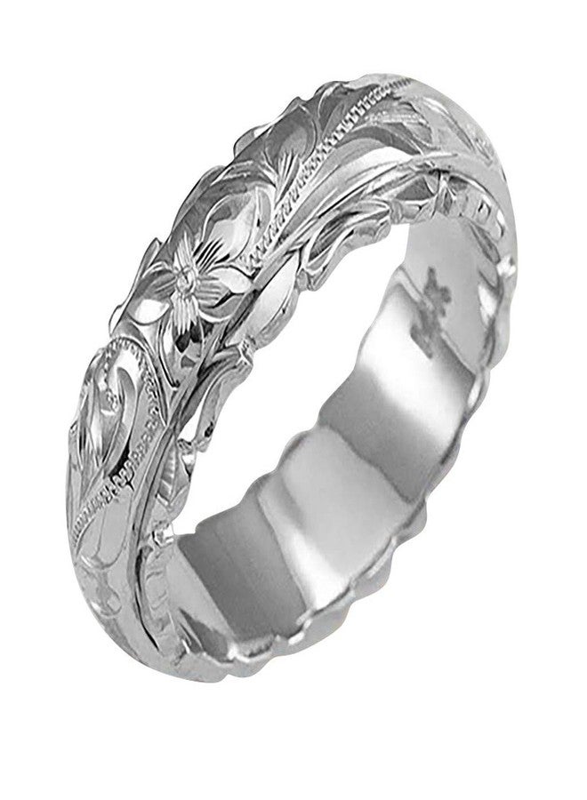 BlingNook Dainty Engraved Plumeria Flower Ring, 14K Gold Plated Hawaiian Princess Plumeria Flower Scroll Promise Ring Stackable Wedding Engagement Band Jewelry for Women or Men（Silver 7） - Image 1